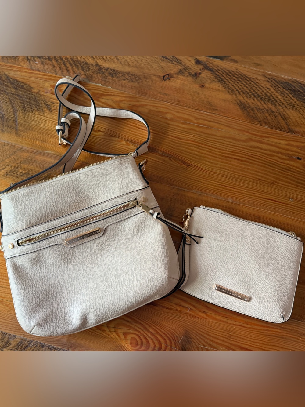 Poppy and Peonies Everyday White Crossbody Bag with Removable Pouch - Women Bags